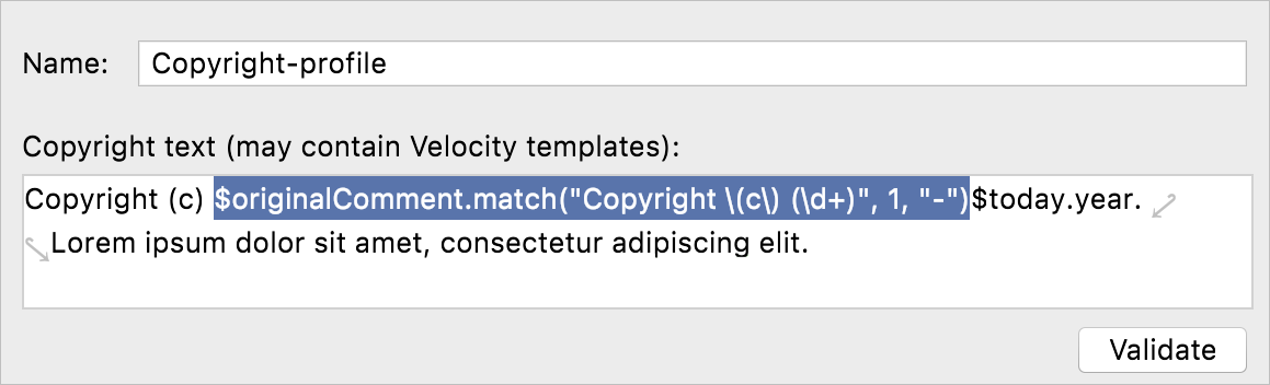 Copyright template in settings Copyright template in settings