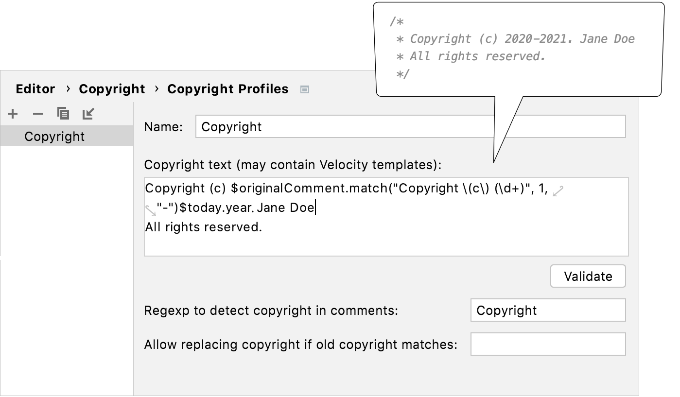 Configuring a copyright profile Configuring a copyright profile