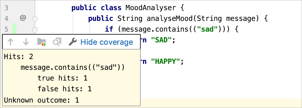 Coverage results shown in the editor Coverage results shown in the editor
