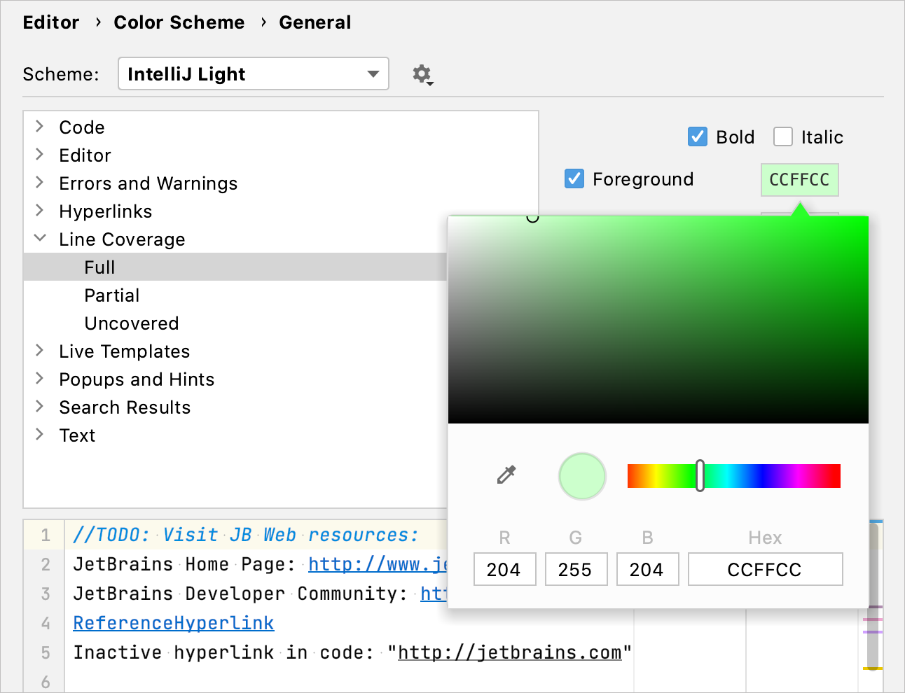 Configure code coverage colors Configure code coverage colors