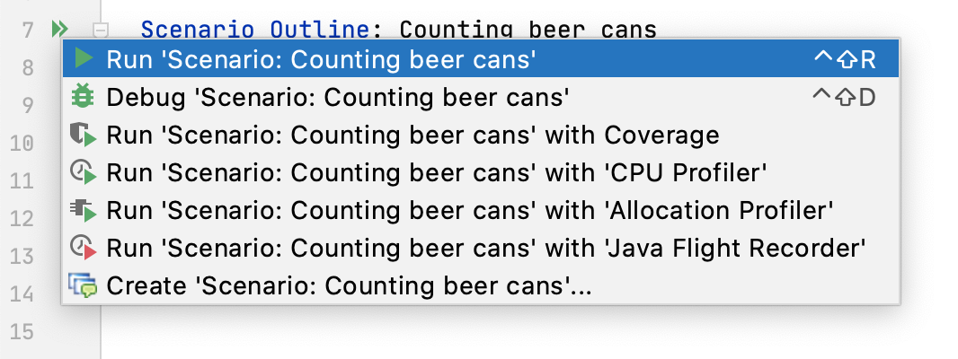 Running a scenario using the gutter icon Running a scenario using the gutter icon