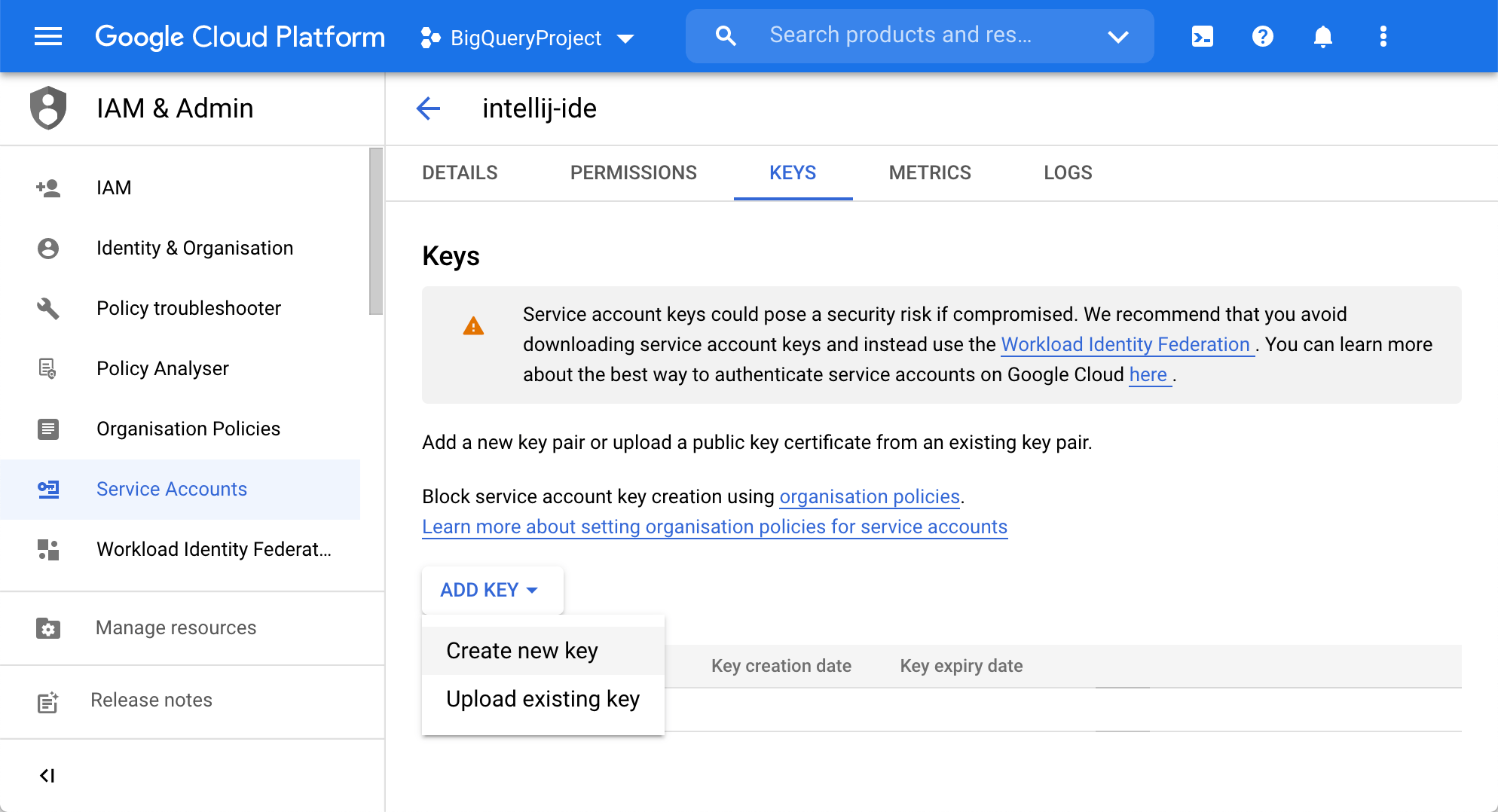 Create new key Create new key
