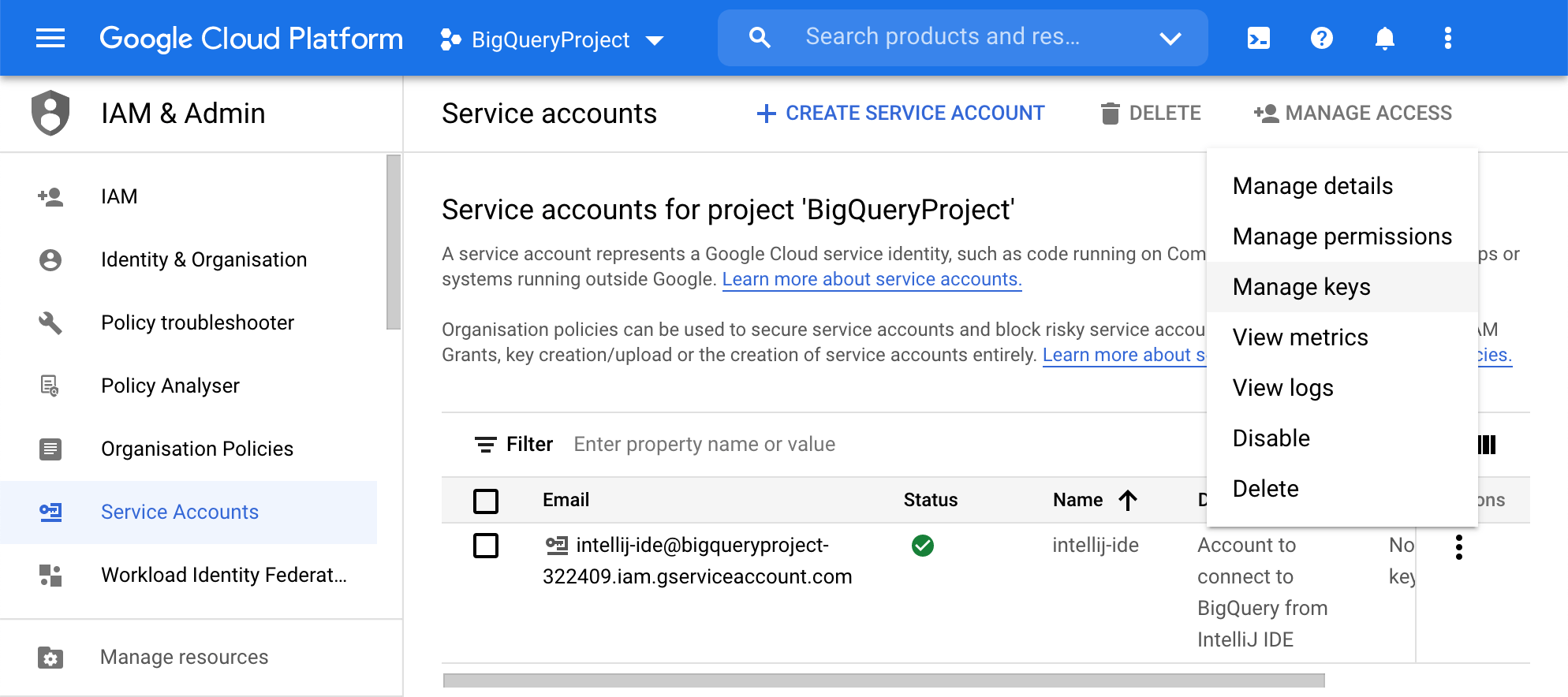 Manage keys Manage keys