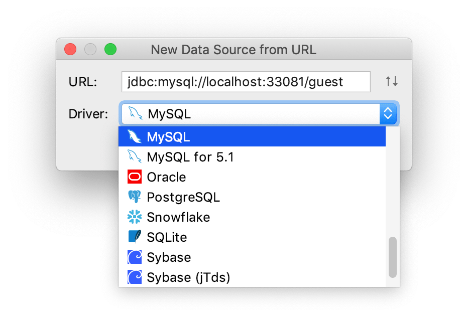 Create a data source from the JDBC URL Create a data source from the JDBC URL