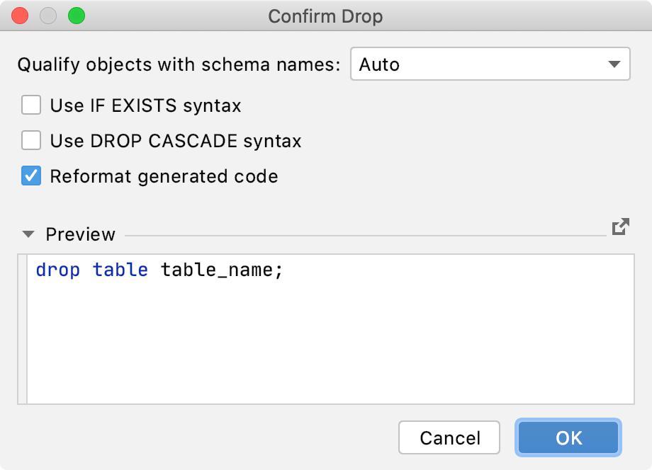 The Confirm Drop dialog The Confirm Drop dialog