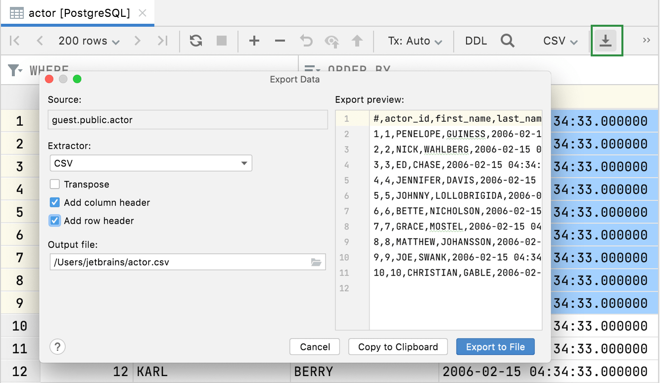 Export data from the editor Export data from the editor