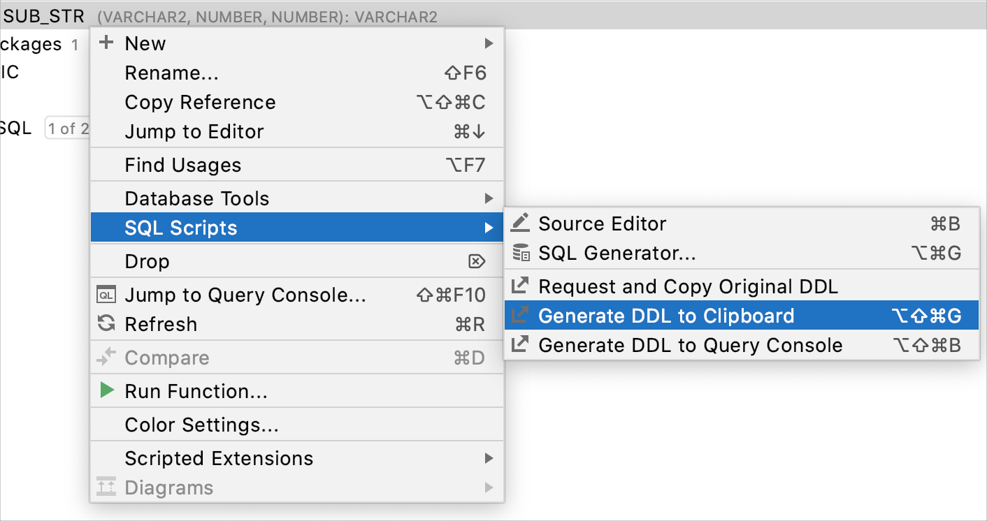 Generate a DDL definition to the clipboard Generate a DDL definition to the clipboard
