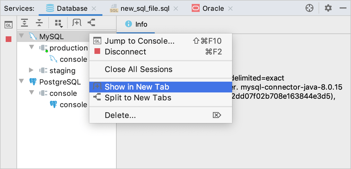 Move a session or a data source to a separate tab Move a session or a data source to a separate tab