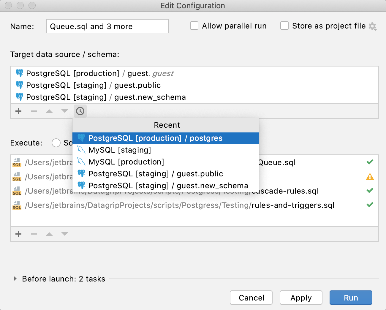 Run files for several data sources Run files for several data sources