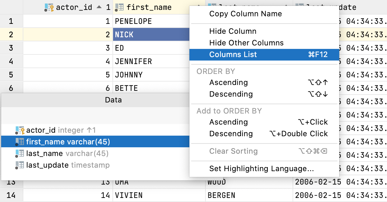 Show a column Show a column