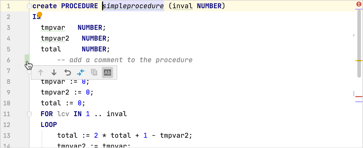 IDE highlights changes in source code IDE highlights changes in source code