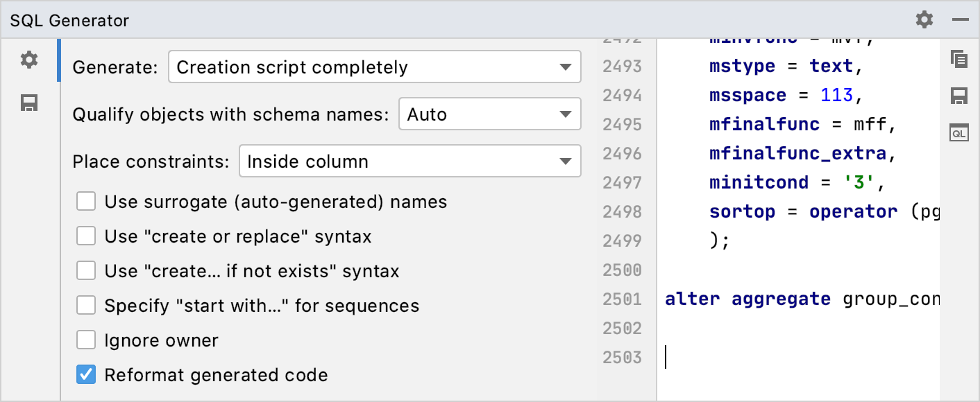 Generate DDL definitions for database objects Generate DDL definitions for database objects