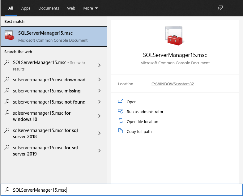Open the SQL Server Configuration Manager Open the SQL Server Configuration Manager