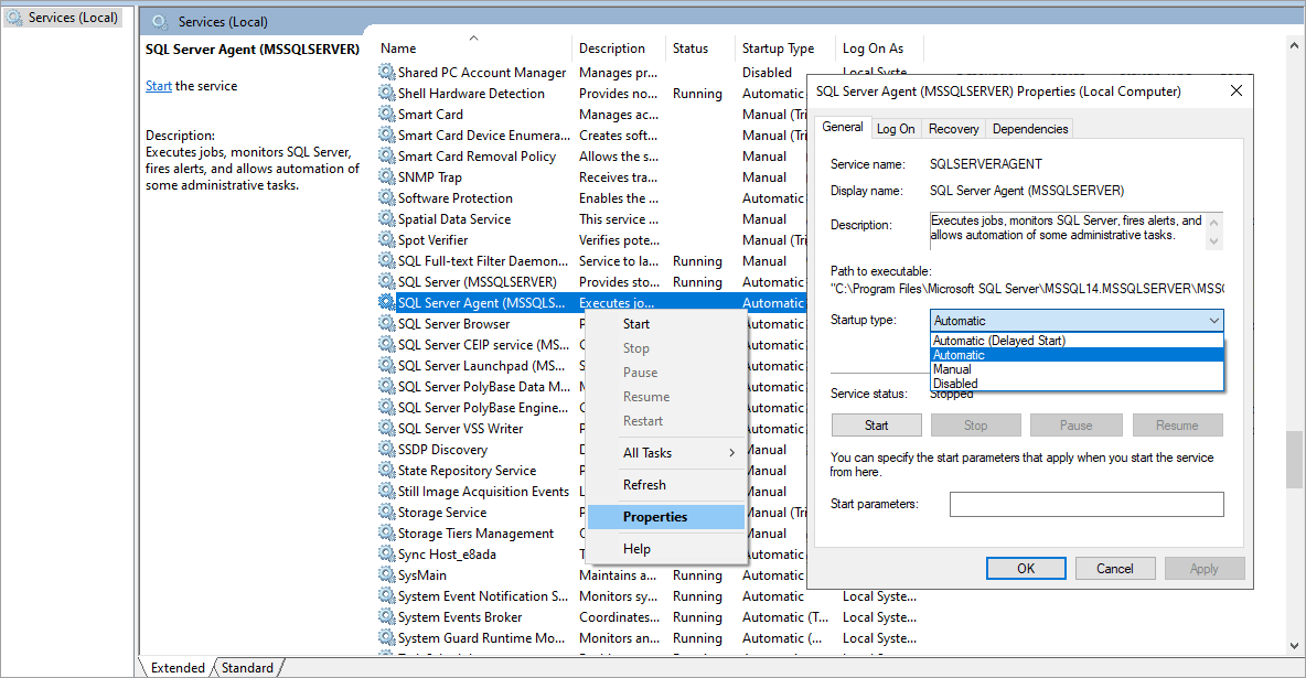 Enable SQL Server Agent Enable SQL Server Agent