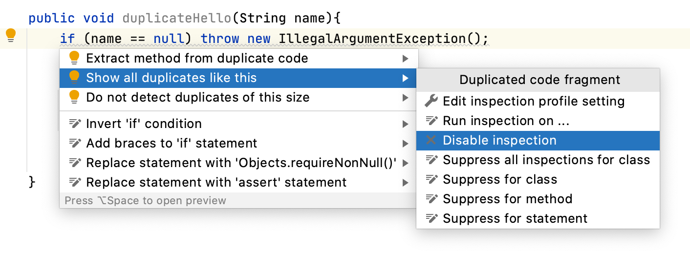 Disabling the inspection Disabling the inspection