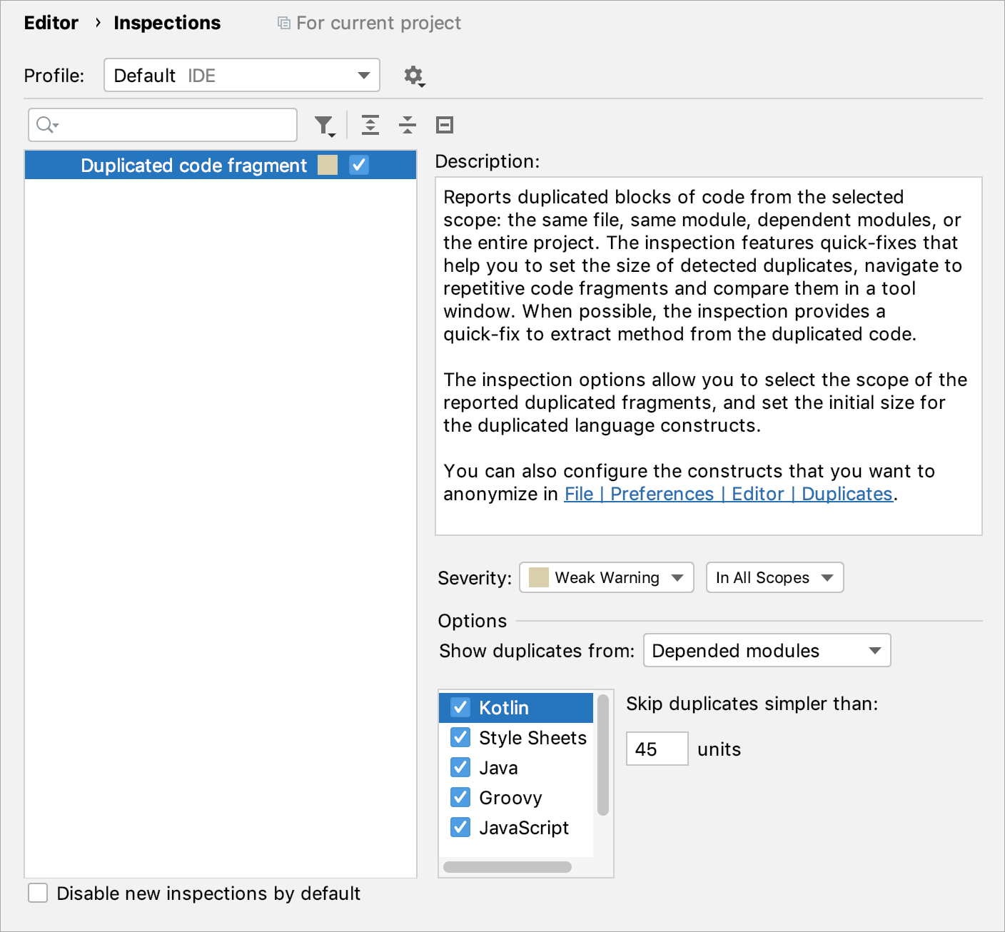 Configuring the inspection Configuring the inspection