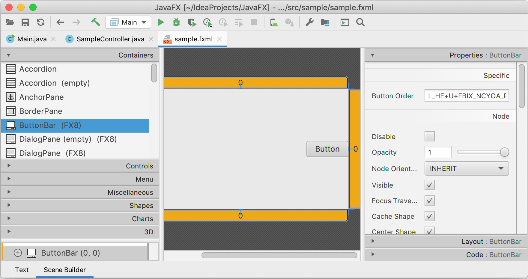 An .fxml file opened in Scene Builder in the IDE An .fxml file opened in Scene Builder in the IDE