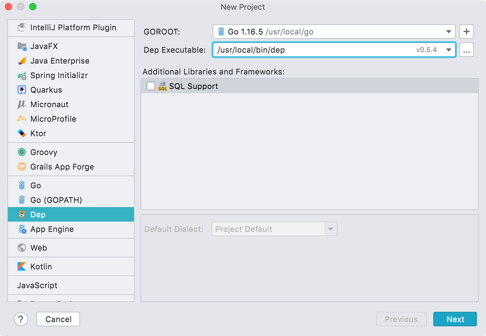 Create a project with Dep integration Create a project with Dep integration