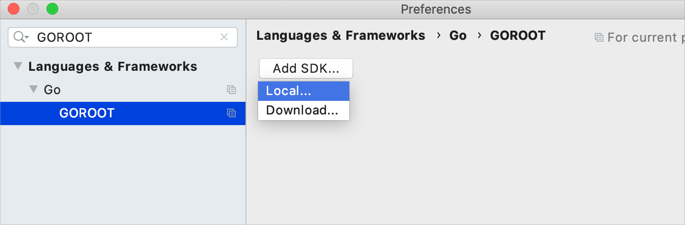 Select a local copy of Go SDK Select a local copy of Go SDK