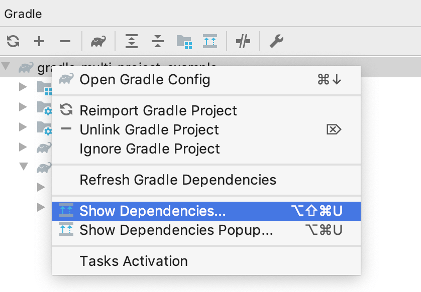 the Show Dependencies option the Show Dependencies option