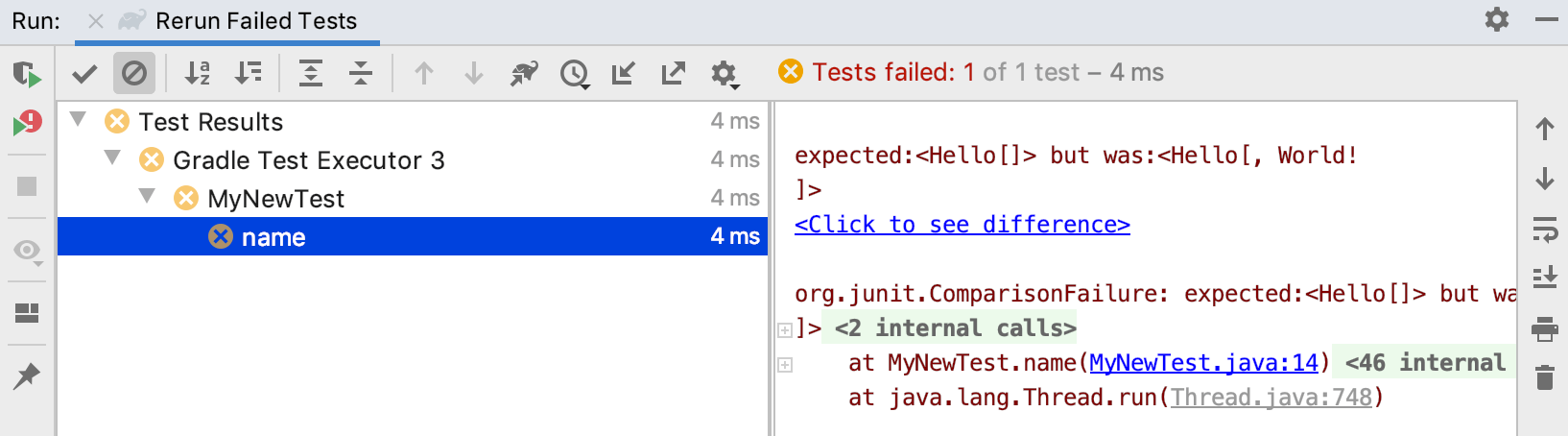 Run tool window / run test with Gradle Run tool window / run test with Gradle