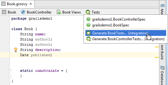 Grails create test1 Grails create test1