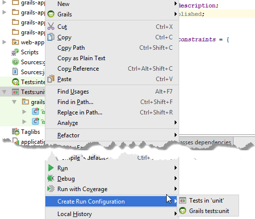 Grails create test run config Grails create test run config