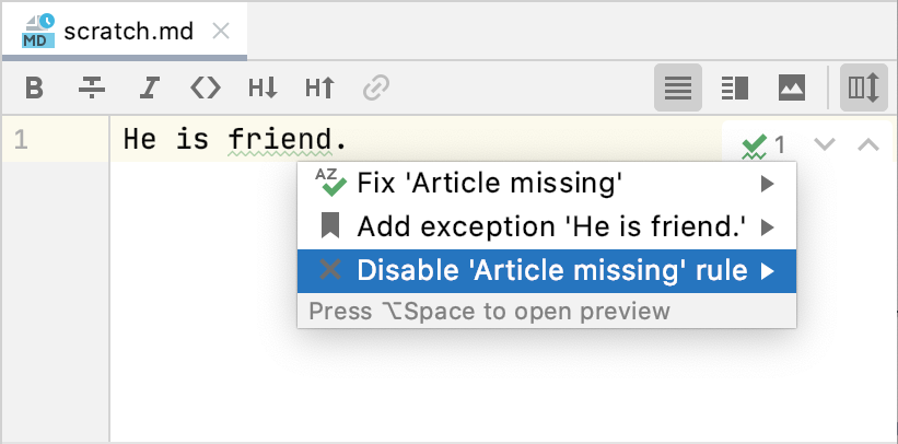Intention action to disable the rule Intention action to disable the rule