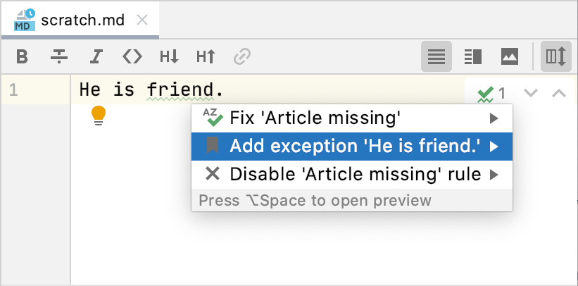 Intention action to add an exception Intention action to add an exception