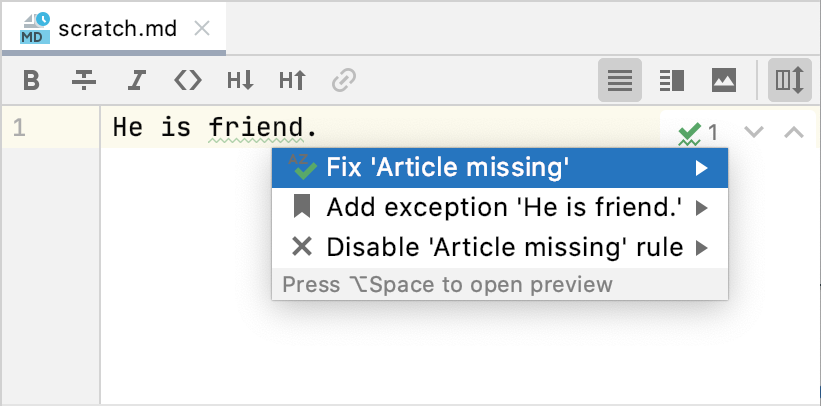 Intention action to fix the mistake Intention action to fix the mistake