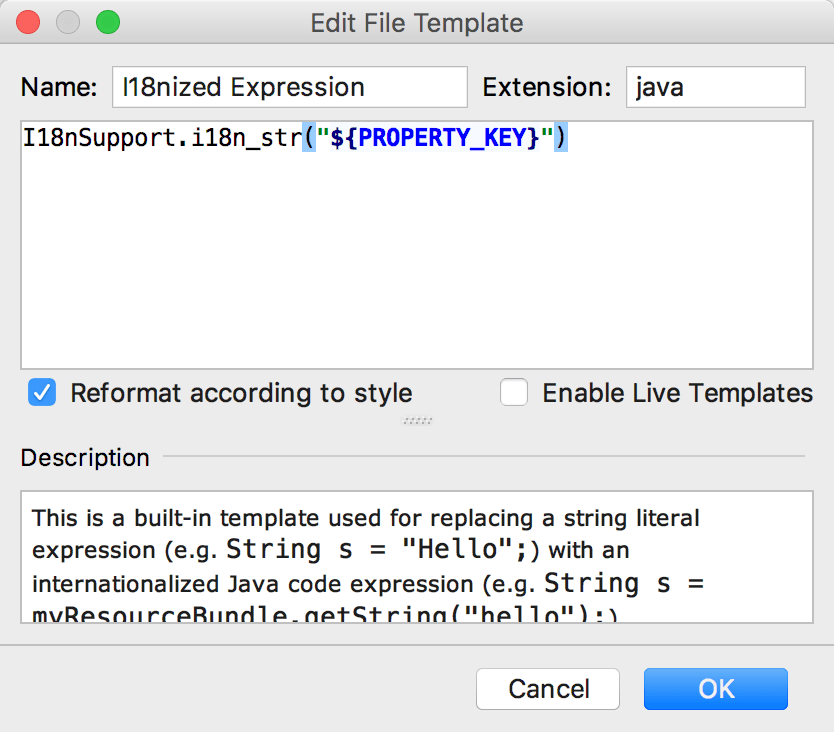 File Templates dialog File Templates dialog