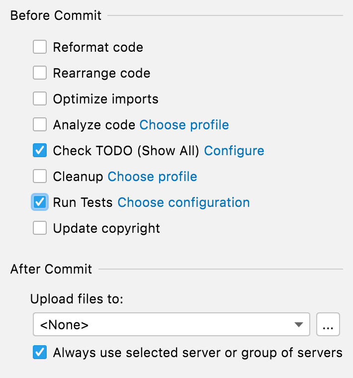 advanced commit options popup advanced commit options popup