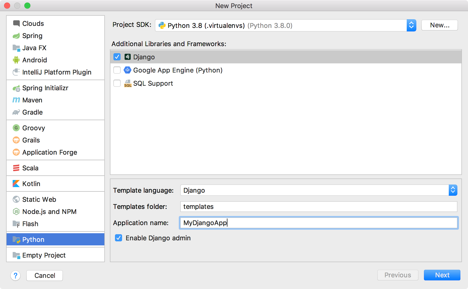 Create a Django project: select an SDK Create a Django project: select an SDK