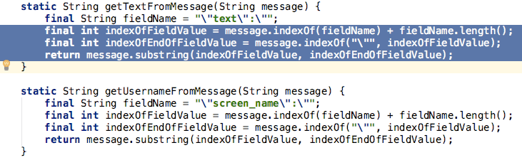 Highlight an instance of the duplicate code Highlight an instance of the duplicate code