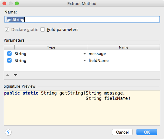 Extract method dialog Extract method dialog