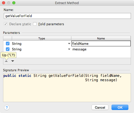 Final settings in extract method dialog Final settings in extract method dialog