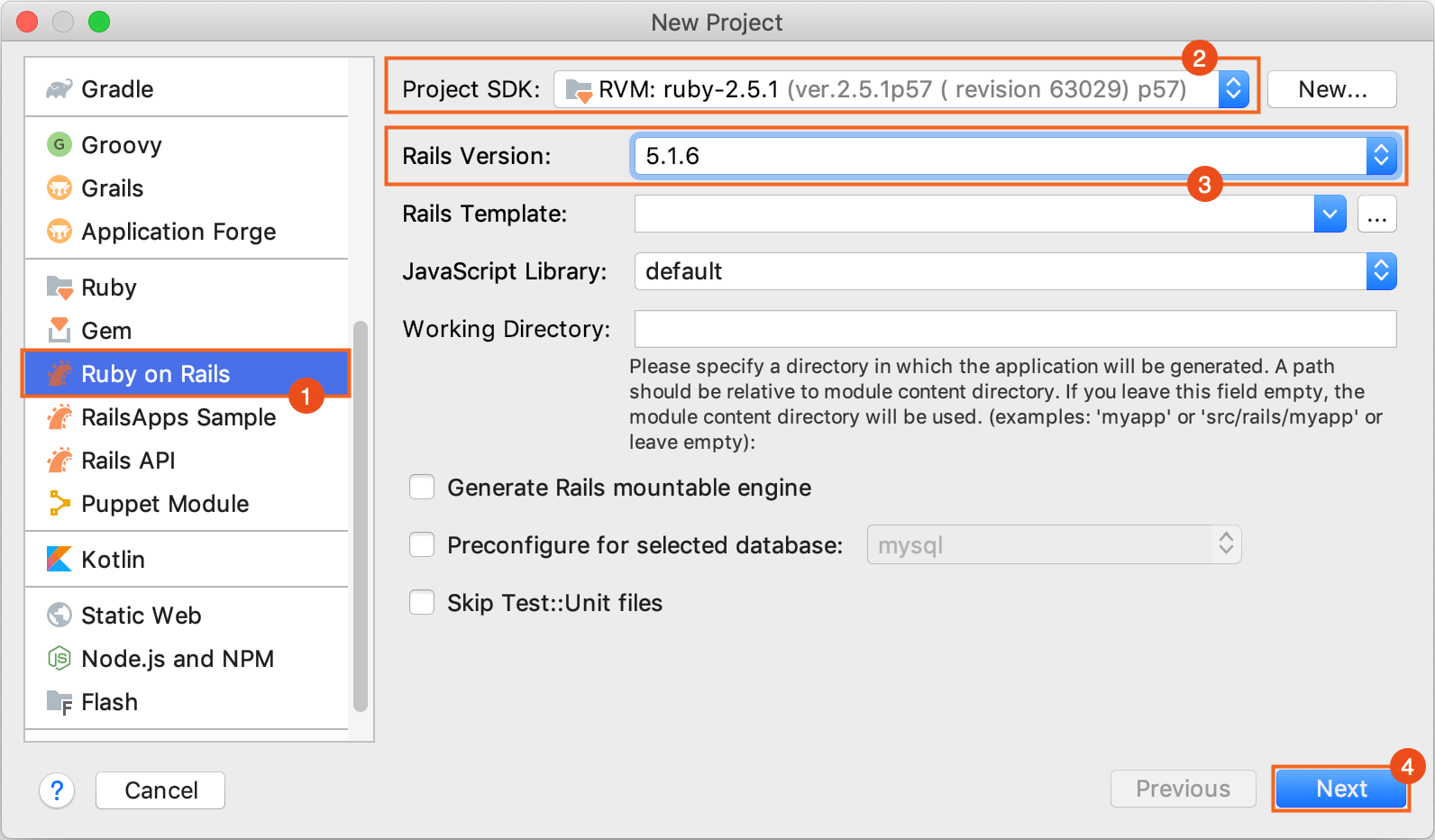 New project dialog / Ruby on Rails New project dialog / Ruby on Rails