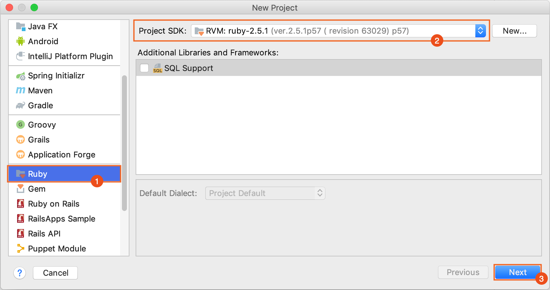 New project dialog / Ruby New project dialog / Ruby