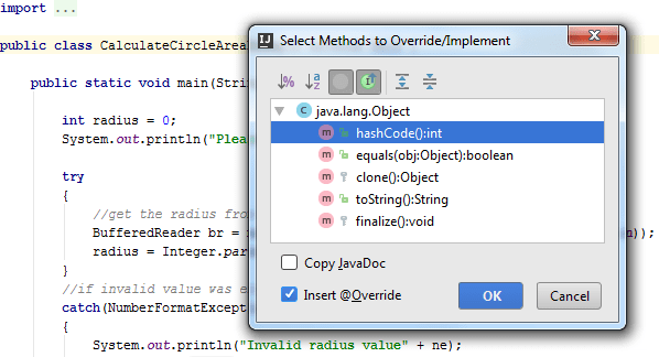 Select methods to override Select methods to override