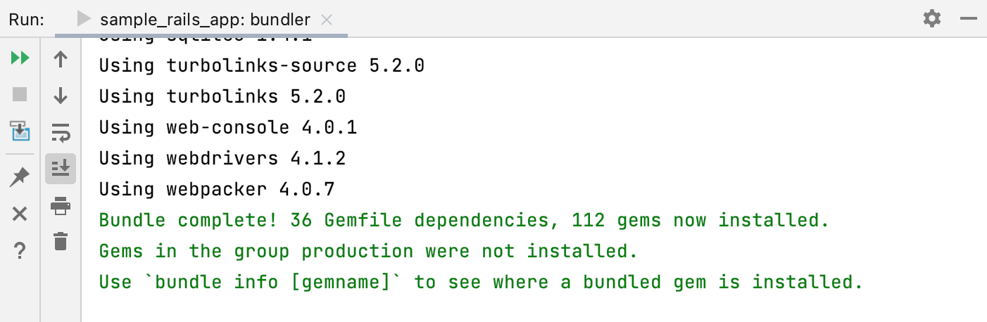 Run Tool window / installing gems Run Tool window / installing gems