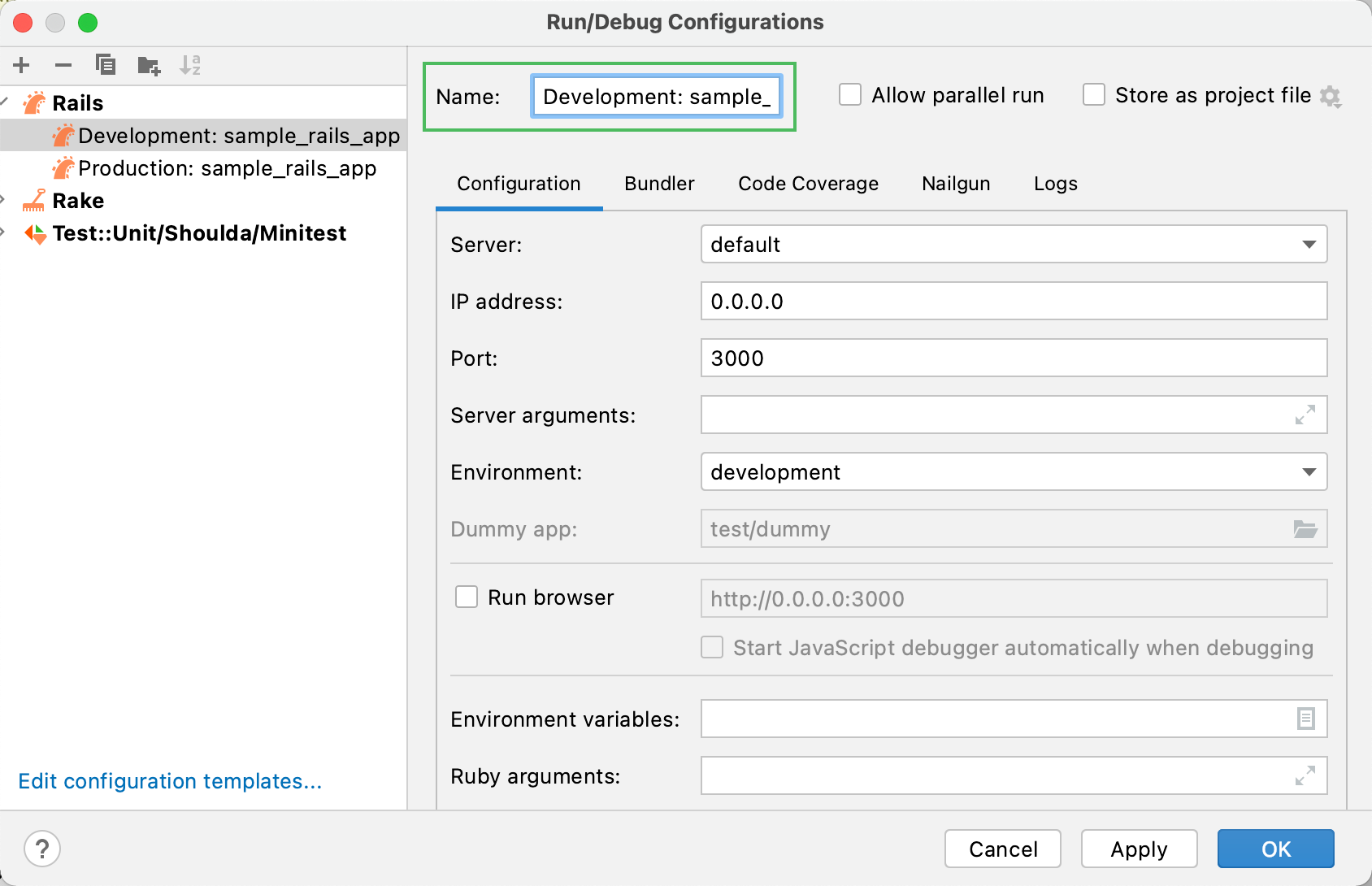 Run/Debug Configurations dialog Run/Debug Configurations dialog