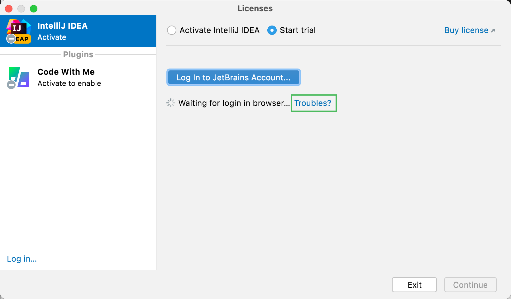 The Troubles button in the Login dialog The Troubles button in the Login dialog