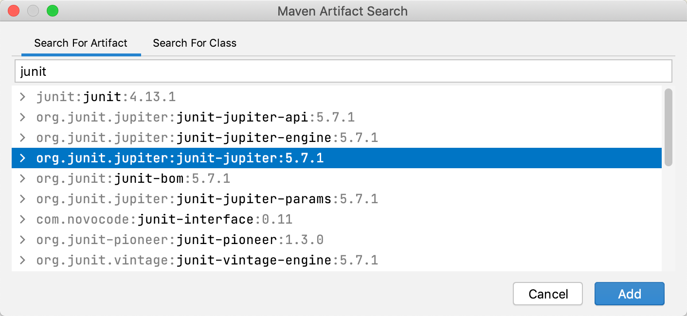 Maven Artifact Search dialog Maven Artifact Search dialog