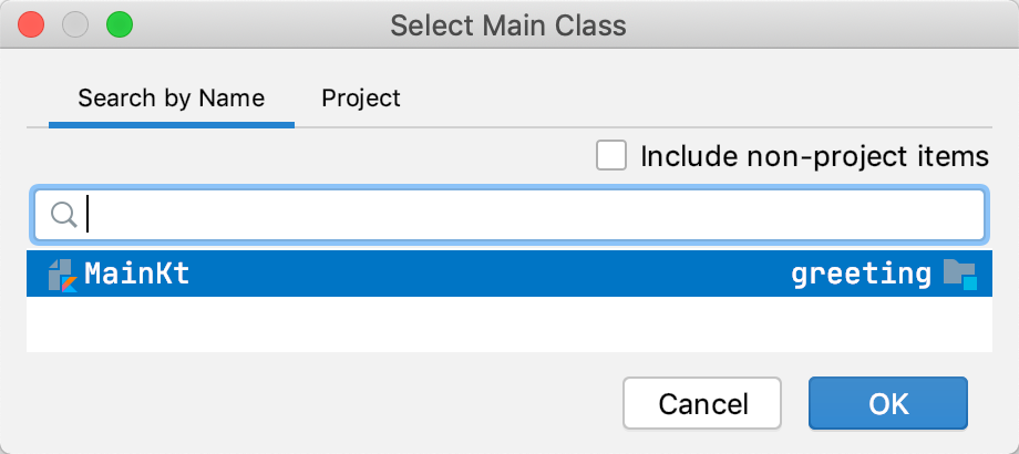The Select Main Class dialog The Select Main Class dialog