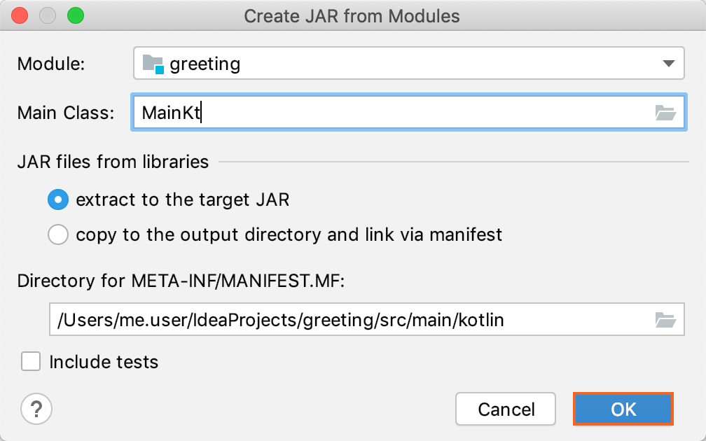 The Create JAR from Modules dialog The Create JAR from Modules dialog