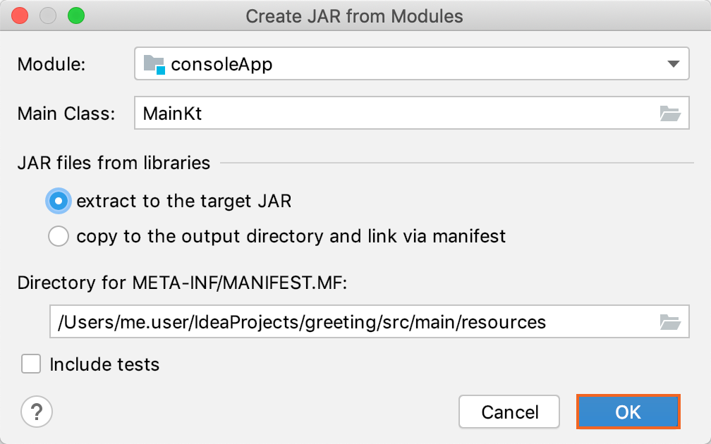 The Create JAR from Modules dialog The Create JAR from Modules dialog