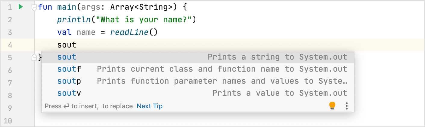 Live templates in action Live templates in action