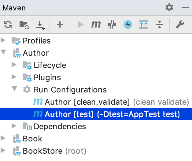 the saved Run configuration the saved Run configuration
