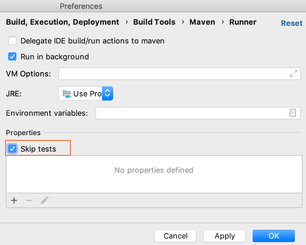 the Maven settings | Runner the Maven settings | Runner