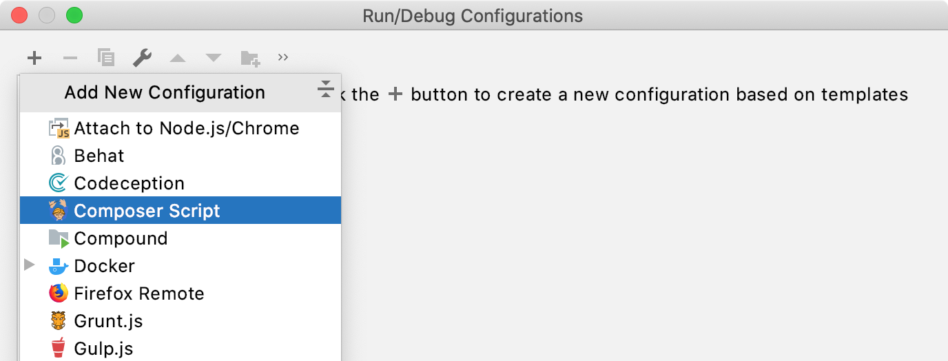 Add new Composer Script run configuration Add new Composer Script run configuration